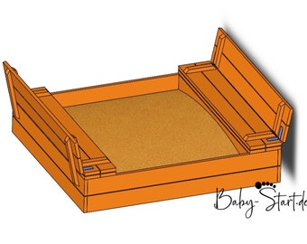 Sandbox with Bench - Sandbox with Lid - Step-by-Step Building Plan - Covered Sandbox Plans - DIY - Construction Plan - Sandpit