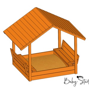 Sandbox with bench, roof and cover/ DIY / step-by-step building instructions for beginners and advanced / PDF download / 18 pages