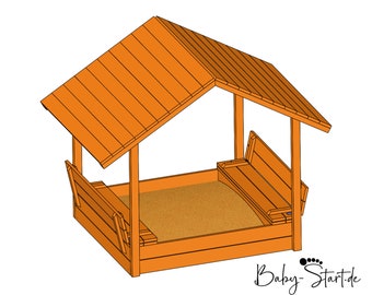 Sandbox With Roof With Lid Sandpit Cover Bench Step-by
