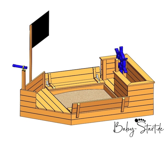 Sandbox Pirate Ship With Benches And Cover/ Children'S Play Tower.