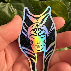 Ahsoka Rosario Dawson with Flowers holographic sticker | waterproof | waterbottle sticker | laptop sticker