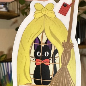 Jiji in a Basket from Kiki’s Delivery Service Studio Ghibli Inspired Sticker | waterbottle sticker | laptop sticker