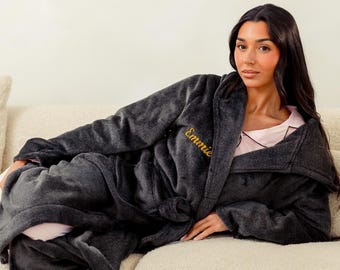 Ladies two tone fleece maxi personalised dressing gowns