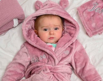 Bata con capucha personalizada para bebés, color azul oscuro