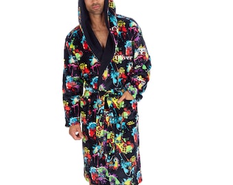 Mens hooded gamer personalised dressing gown