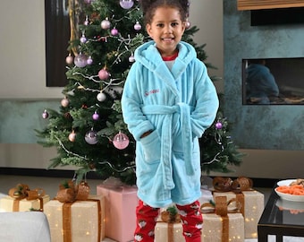 Girls personalised super soft hooded dressing gown