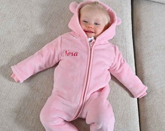 Babies personalised unisex teddy bear ear super soft pramsuit