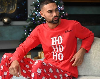 Mens personalised couples Christmas HOHOHO pyjamas