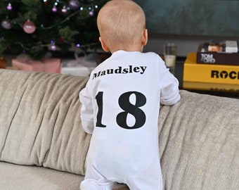 Babies personalised football theme sleepsuit