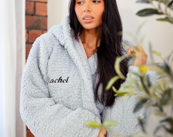Ladies premium borg fleece maxi personalised dressing gowns
