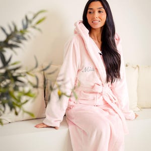 Ladies plush hooded maxi personalised dressing gown