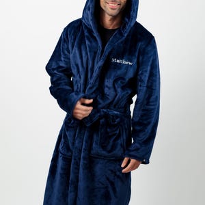 Personalised Plush Mens Dressing Gown, Embroidered Robe, Custom Embroidered Gift for Him