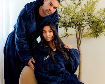 Ladies plush hooded maxi personalised dressing gown