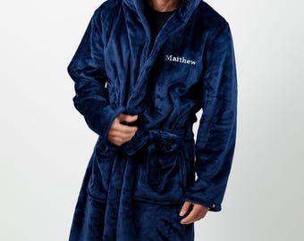 Personalised Plush Mens Dressing Gown, Embroidered Robe, Custom Embroidered Gift for Him