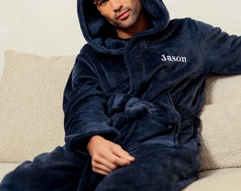 Personalised Two Tone Mens Dressing Gown, Embroidered Robe, Custom Embroidered Gift for Him