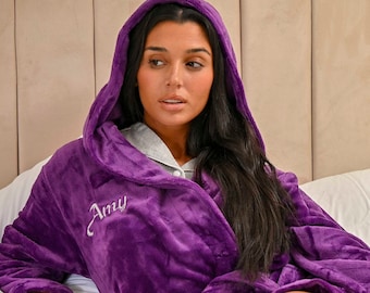 Ladies personalised hooded plush dressing gown