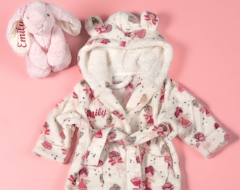 Lulabay baby girls personnalisé robe de chambre imprimée fée et coffret cadeau lapin