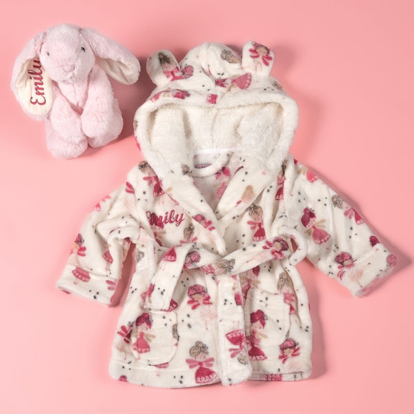 Lulabay baby girls personalised fairy print dressing gown and bunny gift set