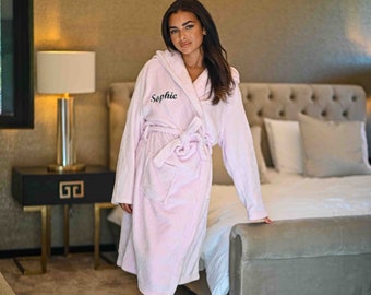 Ladies personalised hooded plush dressing gown