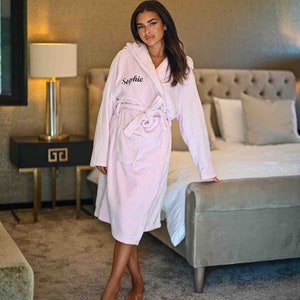 Ladies personalised hooded plush dressing gown