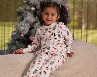 Kids unisex personalised family christmas themed pyjamas