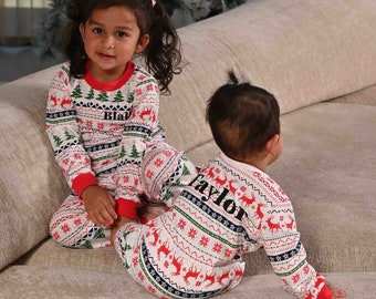 Babys Unisex personalisierte Weihnachten Fairisle Schlafanzug