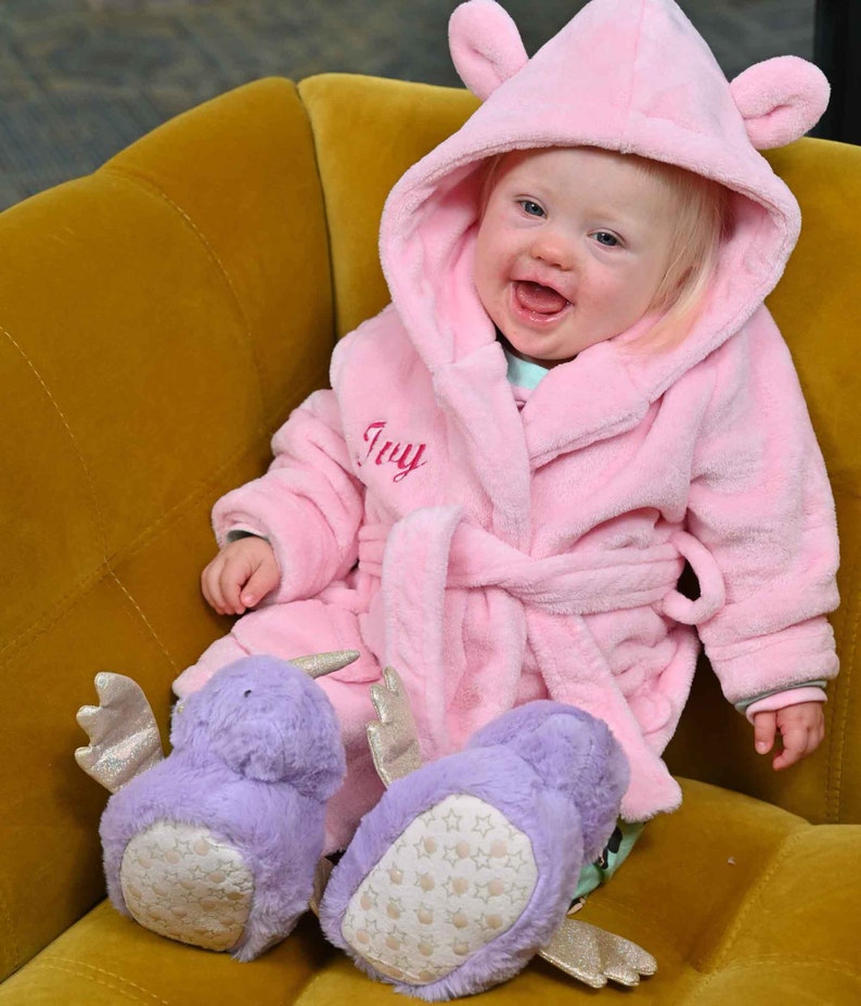Babies personalised unisex teddy bear ear super soft dressing gown Light Pink