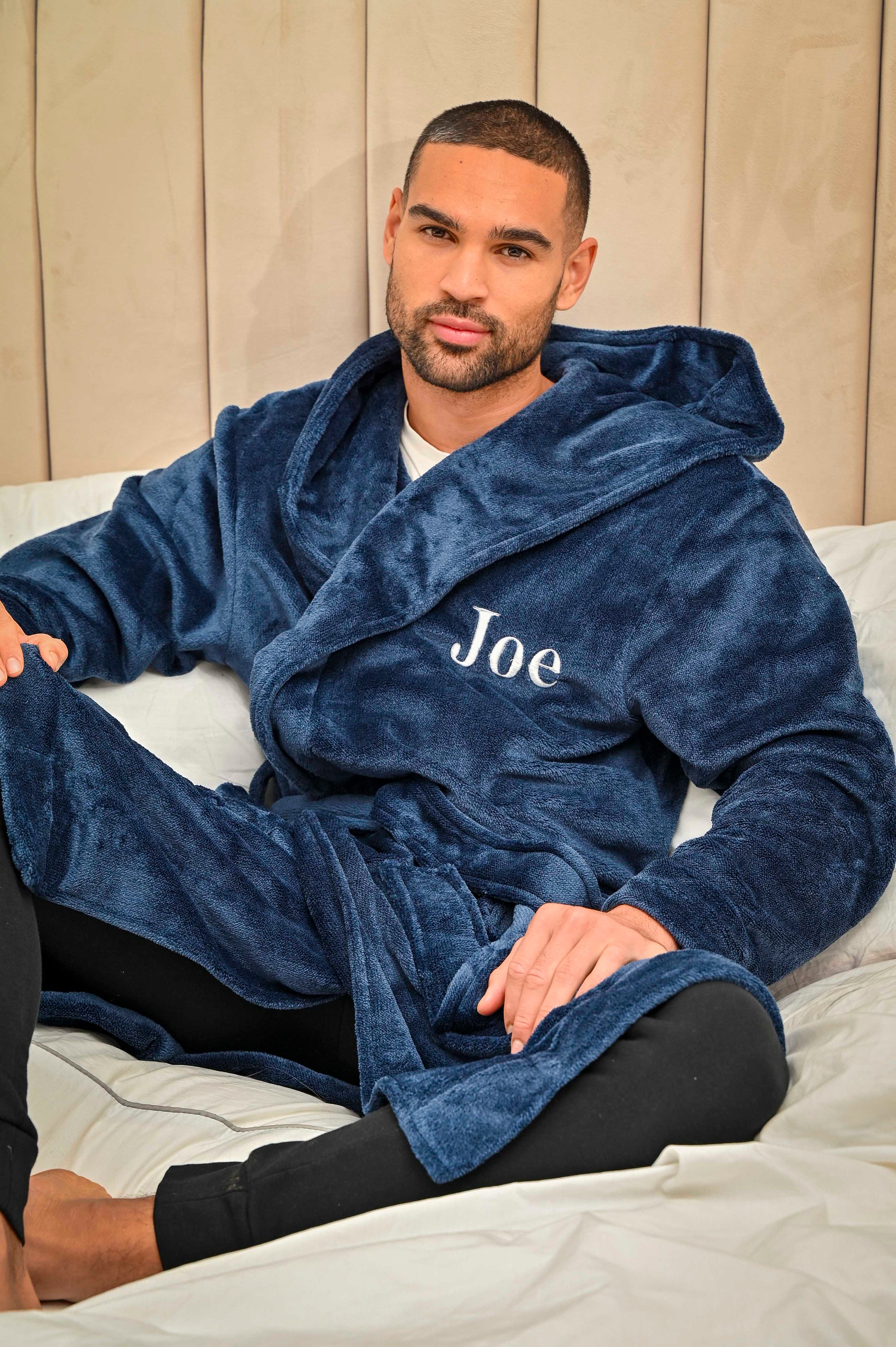 Mens Personalised Two Tone Hooded Dressing Gown