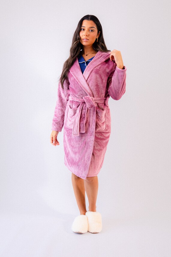 knee length dresses for ladies Super Soft Red Snow Plush Hooded Women's Robe – RobeMart