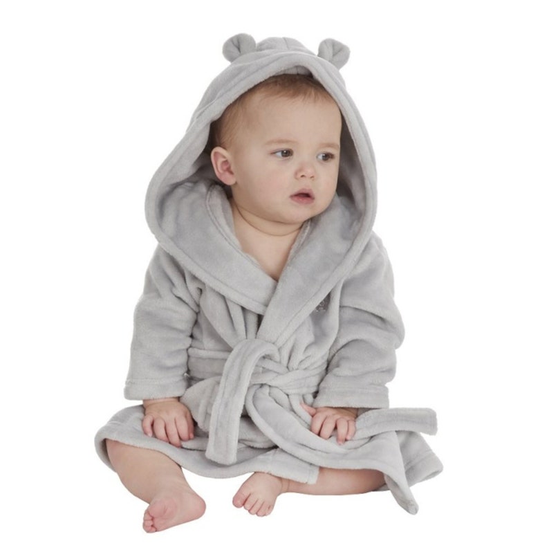 Robe de chambre à capuche personnalisée pour bébé Gris