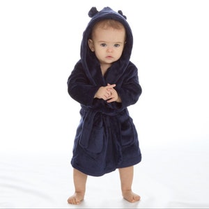 Robe de chambre à capuche personnalisée pour bébé Navy