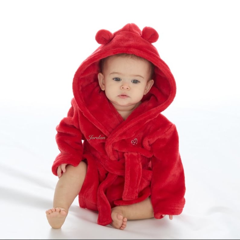 Robe de chambre à capuche personnalisée pour bébé Rouge