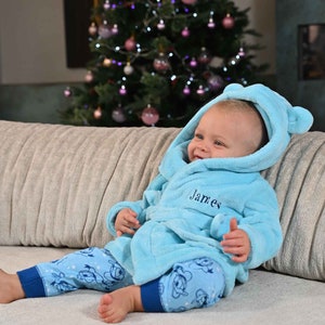 Babies personalised unisex teddy bear ear super soft dressing gown Light Blue