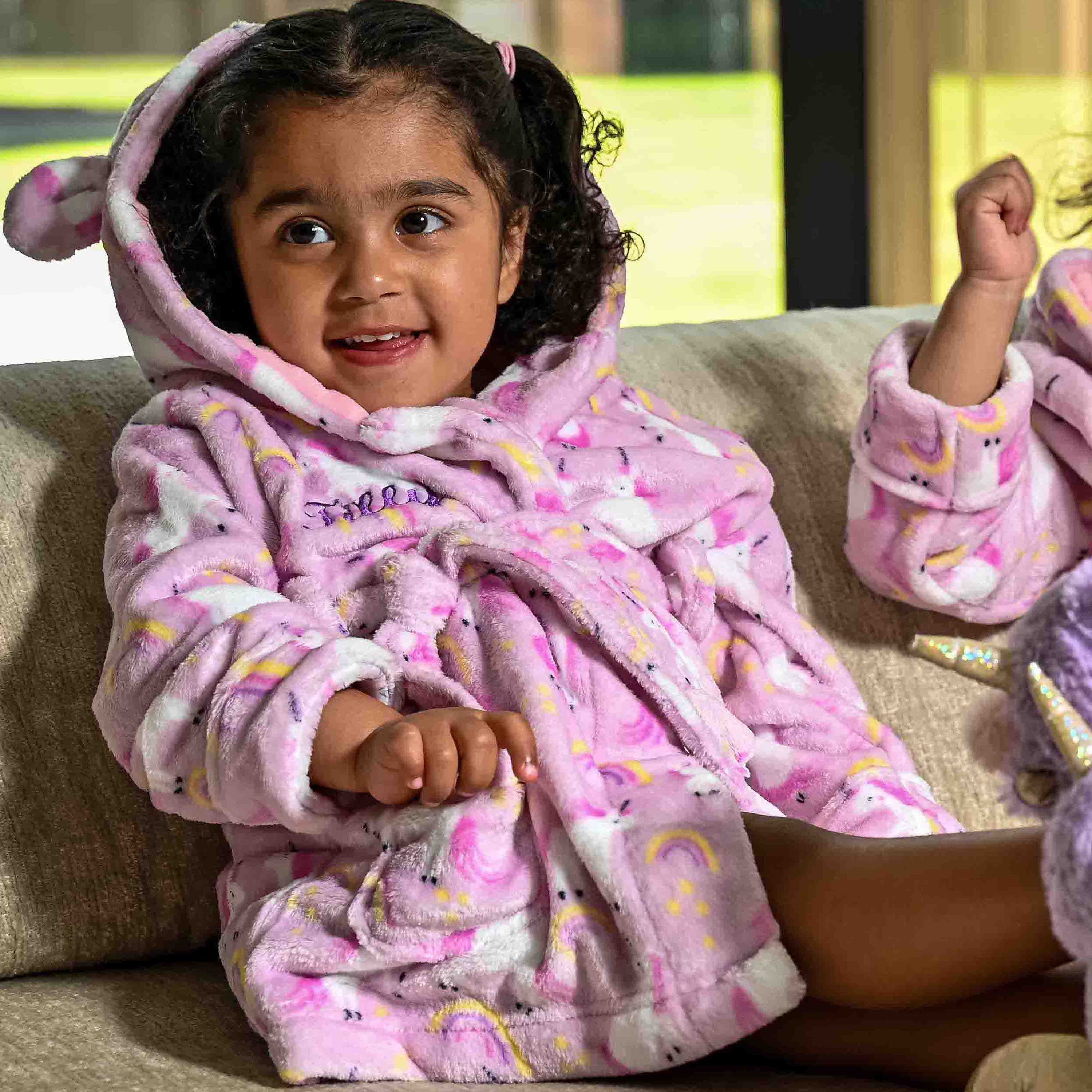 Lulabay baby girls personalised Unicorn print hooded dressing gown Clothing Unisex Kids Clothing Pyjamas & Robes Robes 