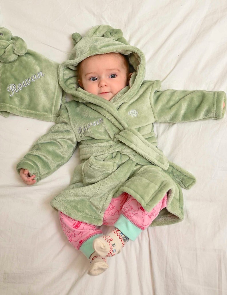 Peignoir personnalisé à capuche pour bébé Rose foncé Vert