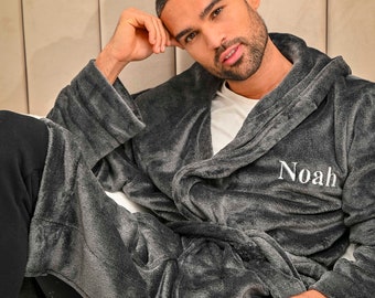 Mens personalised two tone hooded dressing gown