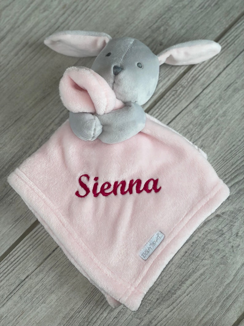 Doudou lapin personnalisé bébé Rose