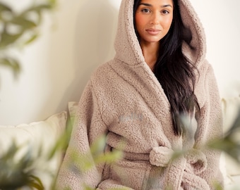 Ladies premium borg fleece maxi personalised dressing gowns