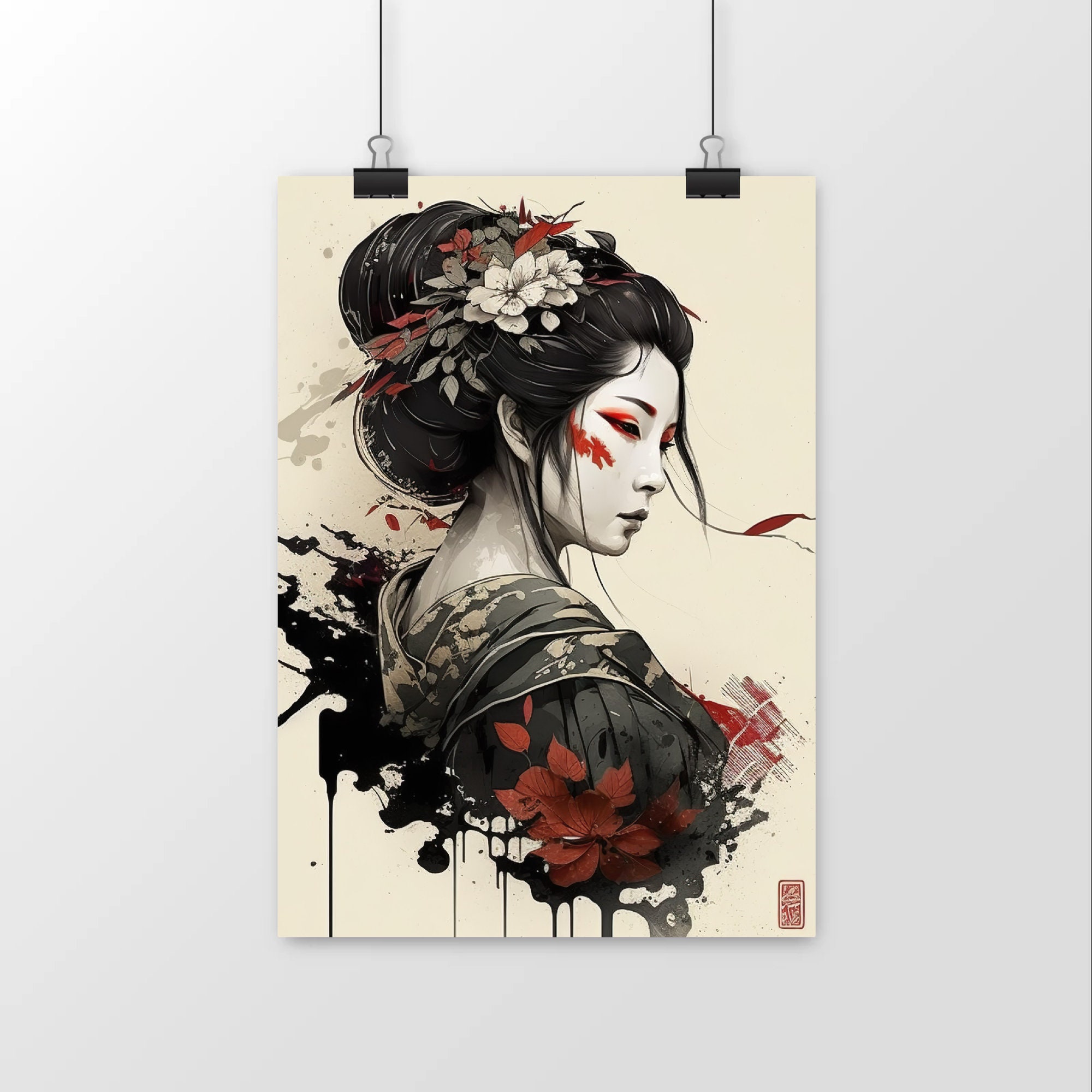 Arjazia Tableau Japonais Geisha Portrait - Décoration Murale