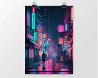 Japan, tokyo neon city poster, japan, light city wall art