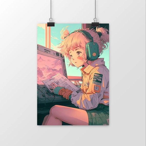 Anime Cyberpunk Girl and Cat - Anime Girls - Posters and Art Prints