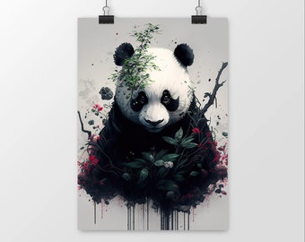Panda aquarelle print, décoration murale, fine print, fun poster, wall art / peinture panda art