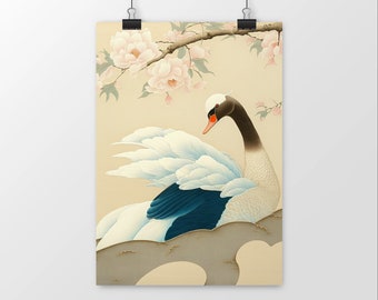 poster art de canard, affiche de canard, décor de ferme, décoration de maison de lac, art mural animal, impression d’art japonais