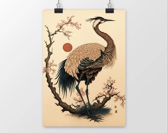 Japanese Crane Art Prints, Bird Wall Art, Bird Art Print, Japanese Wall Print, Japanese Gift Deco