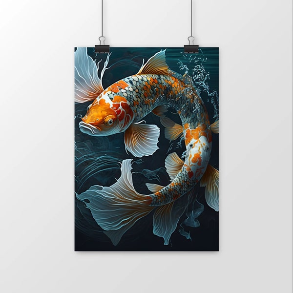 Affiche de poisson koi, art mural japonais, poisson koi, décoration murale japonaise, art poisson japonais cadeau