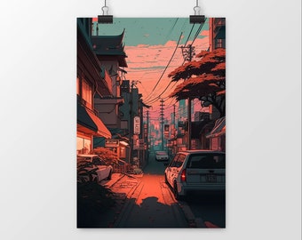 Lofi anime poster, lofi wall art, lofi digital print, lofi city poster, city wall art, lofi living room art, anime style, anime print