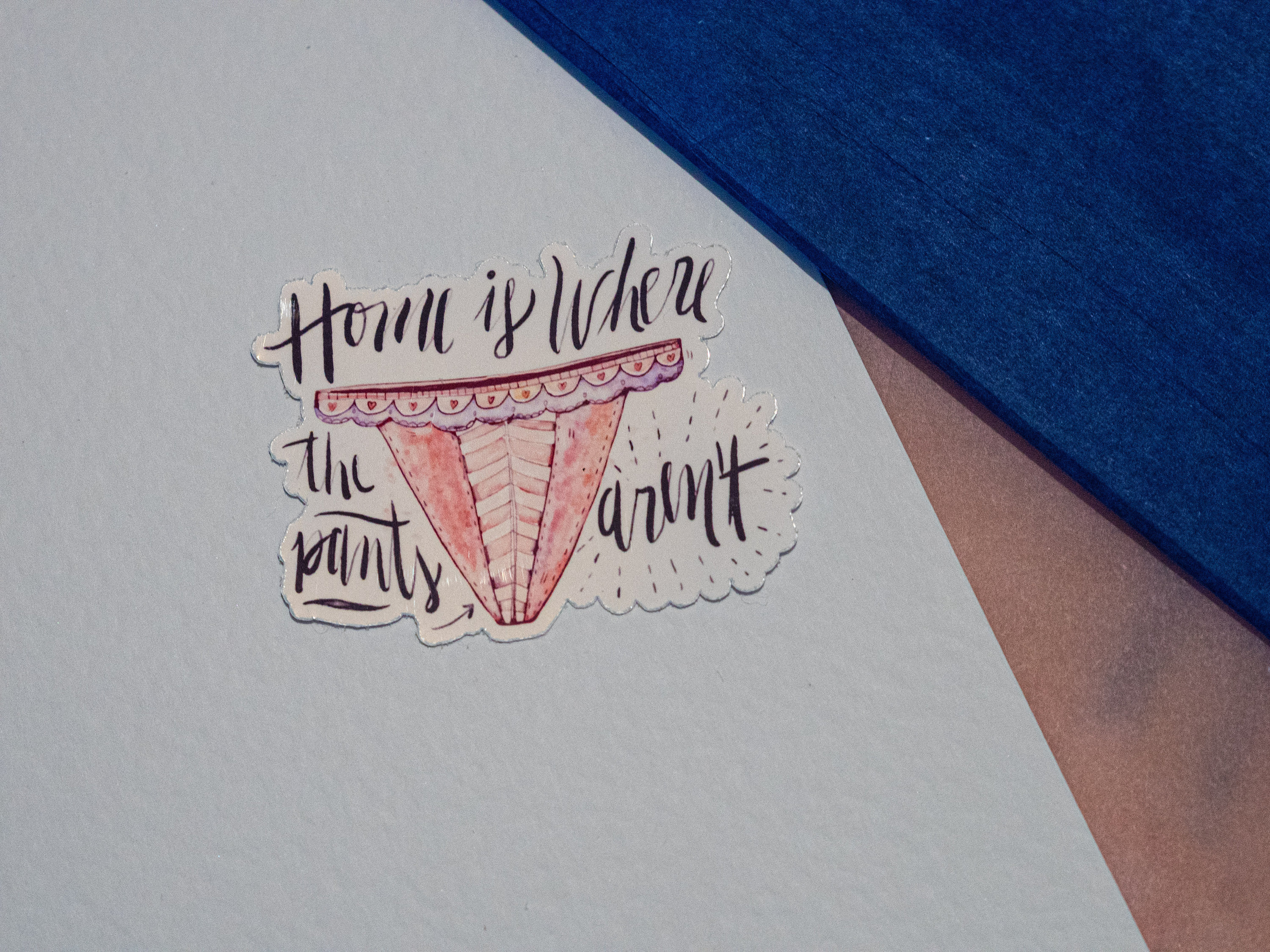Pink panties sticker with message Home is where the Etsy