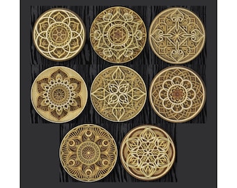 Laser cut multilayer mandala models 8 pieces decorative wall decor cdr dxf pdf dwg ai file