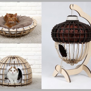 Casa para gatos cortada con láser, camas para gatos, decoración elegante y útil, adecuada para corte por láser, adaptada de material de 6 mm, cdr, dxf, svg, pdf, dwg, ai