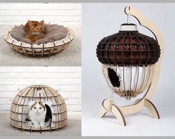 laser cut cat house cat beds decor stylish useful suitable for laser cutting adapted from 6 mm material cdr dxf svg pdf dwg ai